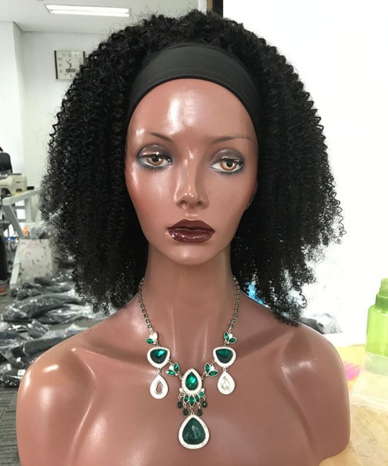 Afro Kinky Curly Human Hair Wig With Headband Kinky Curly Headband Wig 