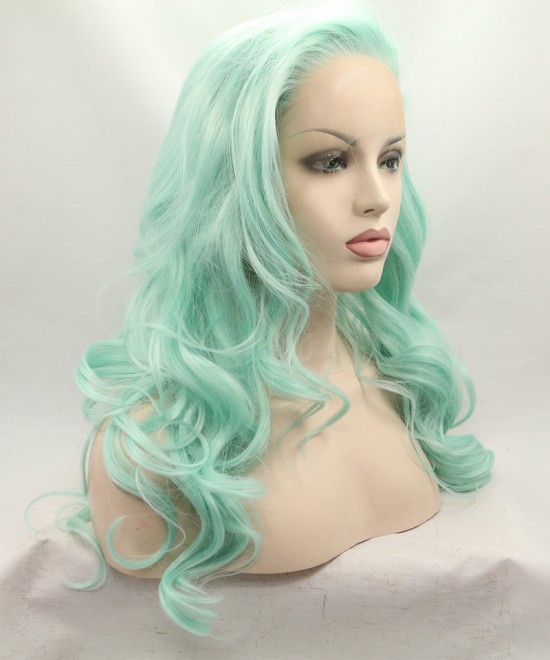 Dolago Light Green Lace Front Wig Wavy Synthetic Wig 8175