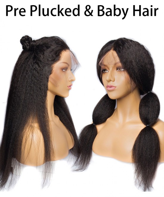 13x6 Part 150 Density Kinky Straight Lace Front Wigs Natural Hairline 1789