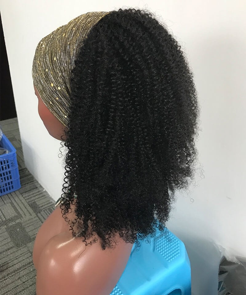 Dolago 4B 4C Afro Kinky Curly Human Hair Wigs With Headband