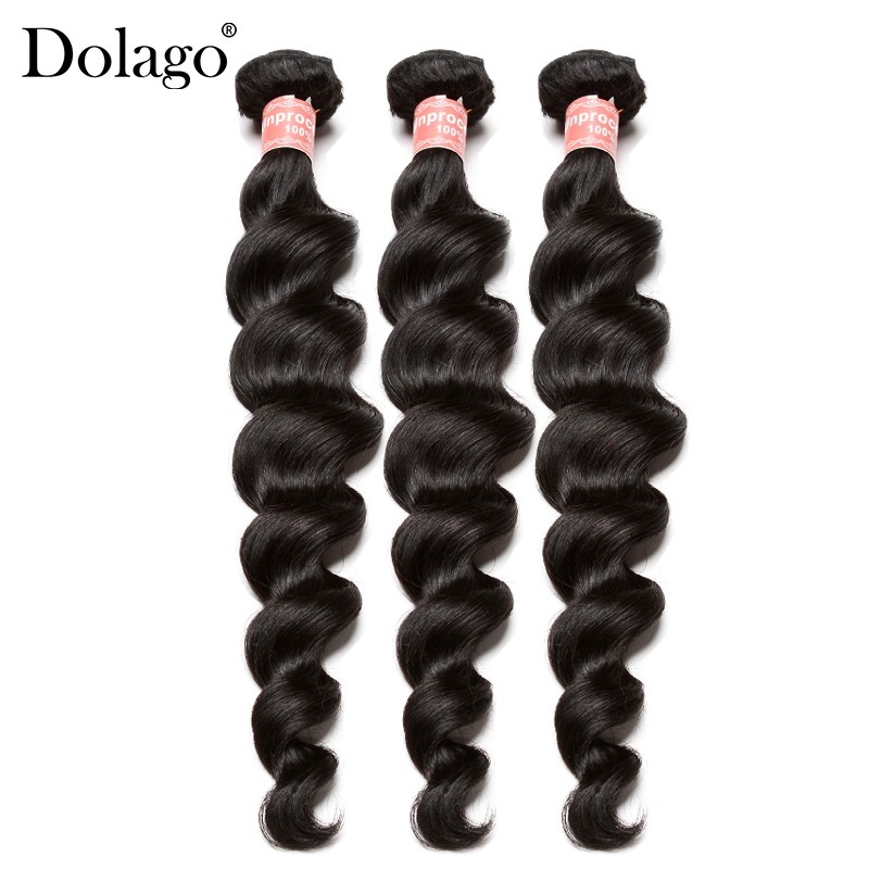 DOLAGO Peruvian Virgin Hair Natural Color 3 Bundles Loose Wave